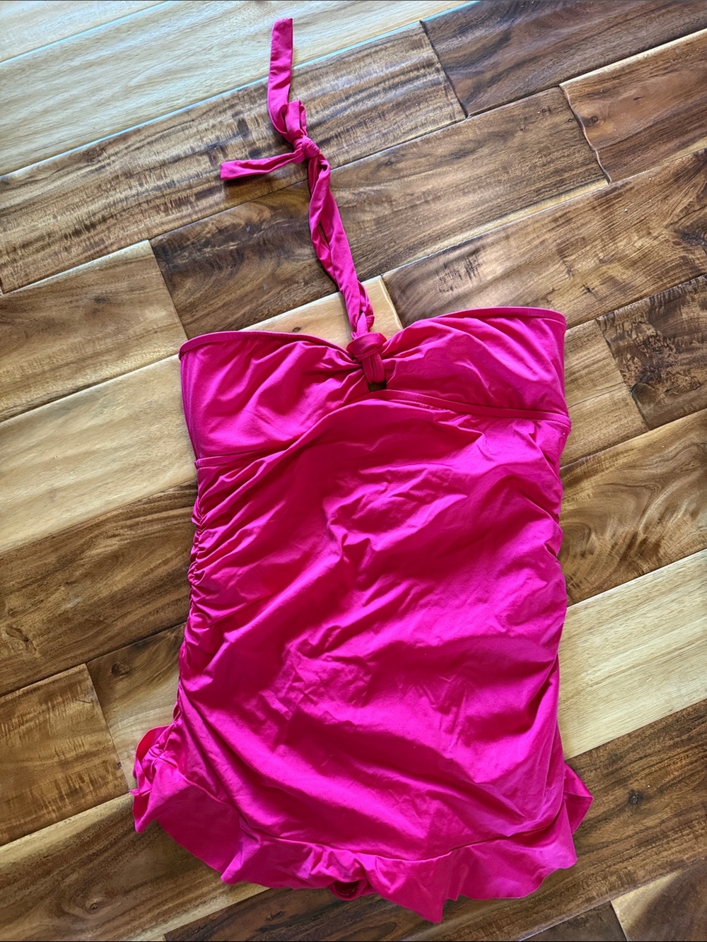 Mossimo Women’s Hot Pink One-Piece Swimsuit Swim Dress with Ruffle Hem Large